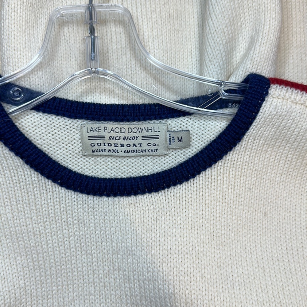 Guideboat Co. Ivory Wool Ski Sweater with Burgundy and Navy Tuxedo Stripe Size M